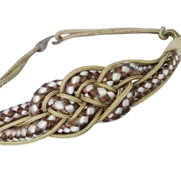 Vintage Toshiyo Silk Braided BELT Knot White Beige Taiwan Silver Hook Medium - Picture 1 of 10